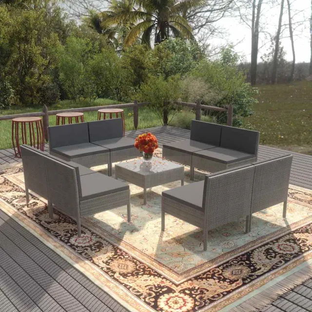 vidaXL 9-delige Loungeset met kussens poly rattan grijs, foto 2