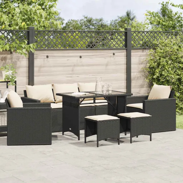 vidaXL 6-delige Loungeset met kussens poly rattan zwart, foto 2