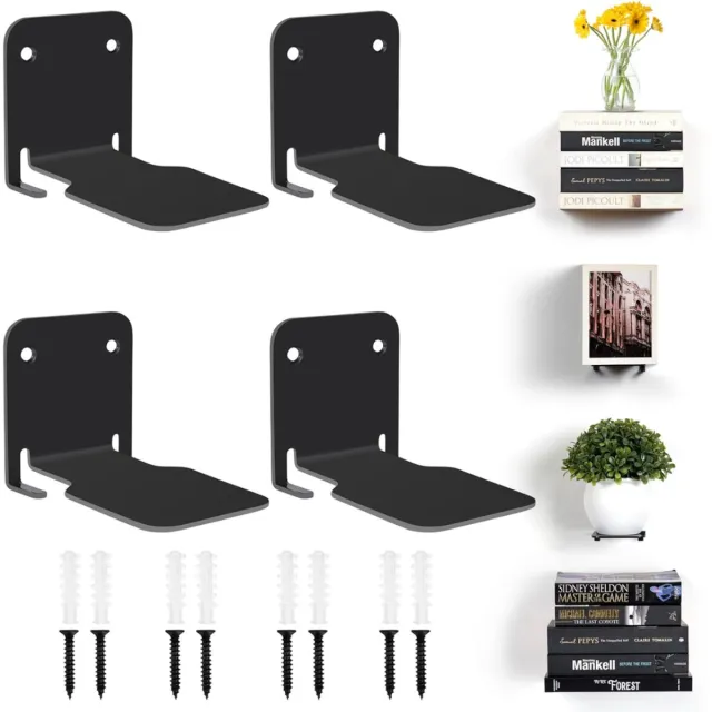 HEZIVO® Zwevende Boekenplank - Wandplank Hangend - Boekensteun - Onzichtbare Zwevende Planken - 4 Stuks - IJzer - Zwart