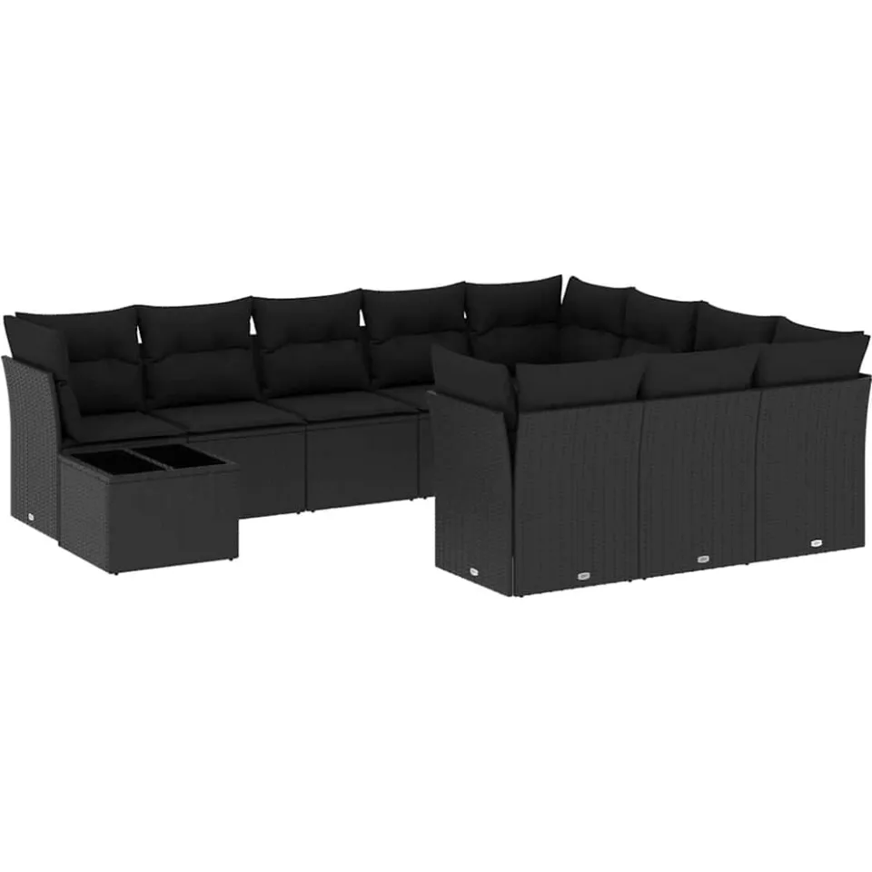 vidaXL 11-delige Loungeset met kussens poly rattan zwart, foto 3