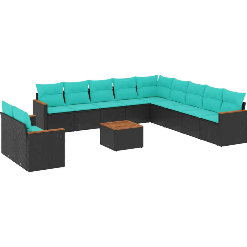 vidaXL 12-delige tuinbankset met kussens van zwart polyrotan, foto 3