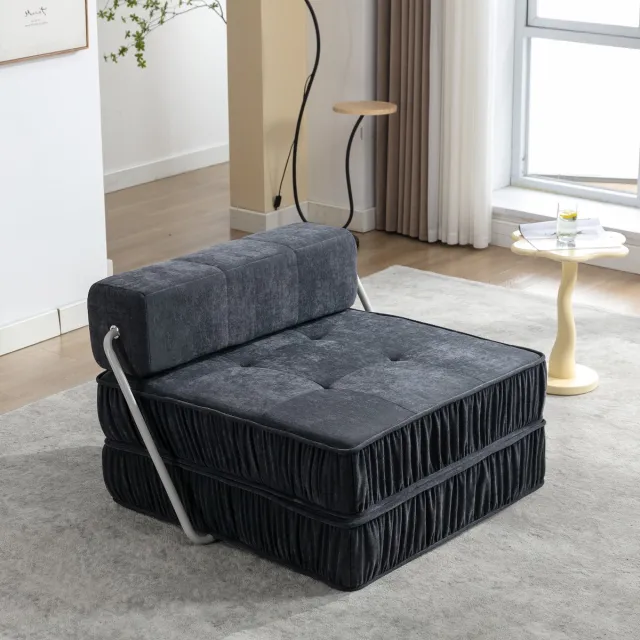 COVREO Slaapbank 186x93 cm grijs stof, 1-zits opvouwbaar met slaapfunctie