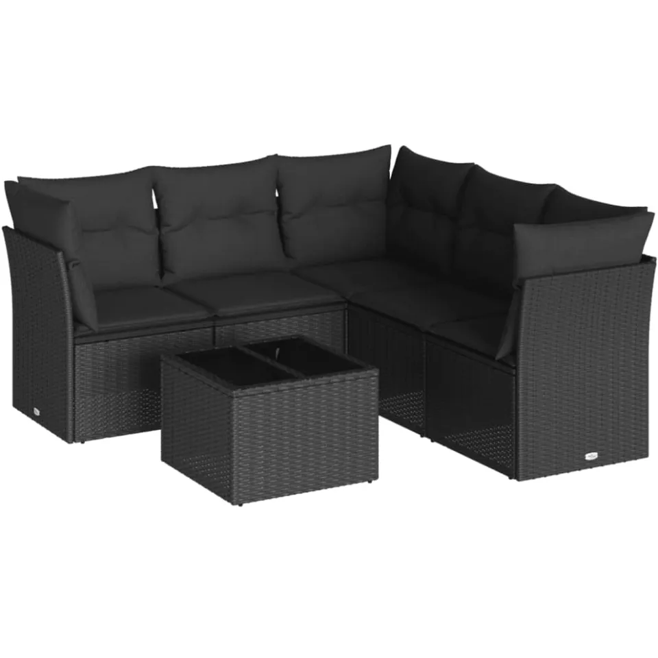 vidaXL 6-delige Loungeset met kussens poly rattan zwart