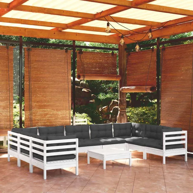 vidaXL 10-delige Loungeset met kussens grenenhout wit, foto 2