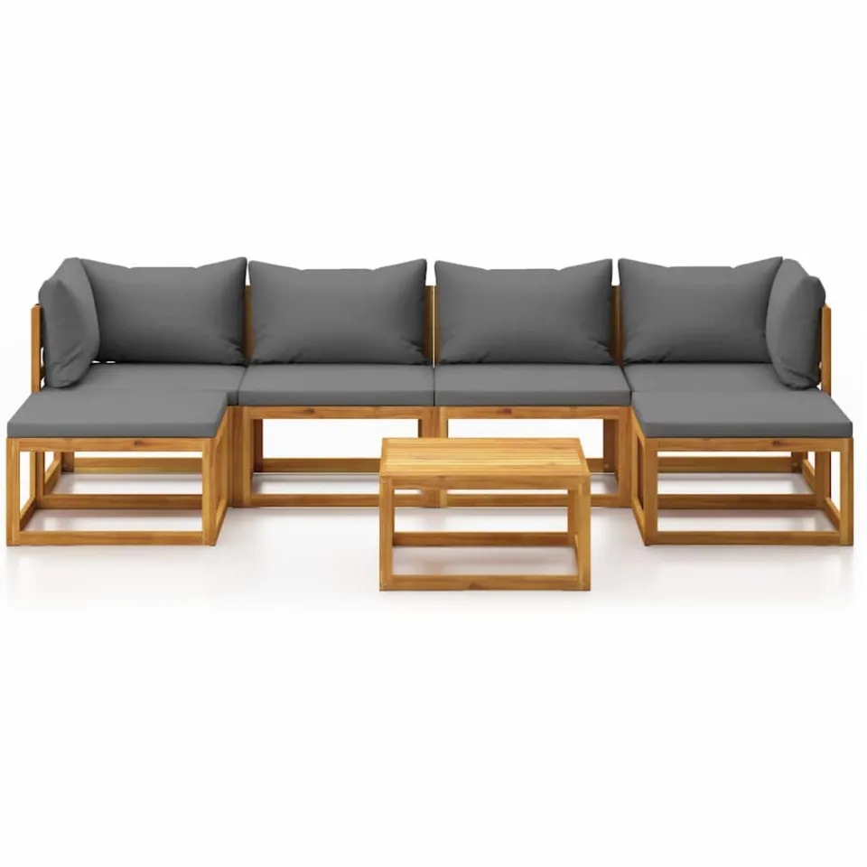 vidaXL 7-delige Loungeset met kussens massief acaciahout Grijs