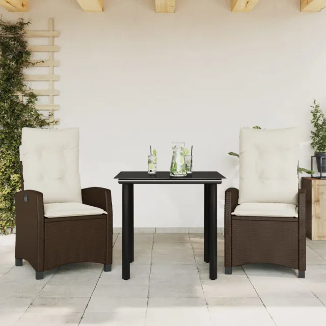 vidaXL 3-delige Tuinset met kussens poly rattan bruin