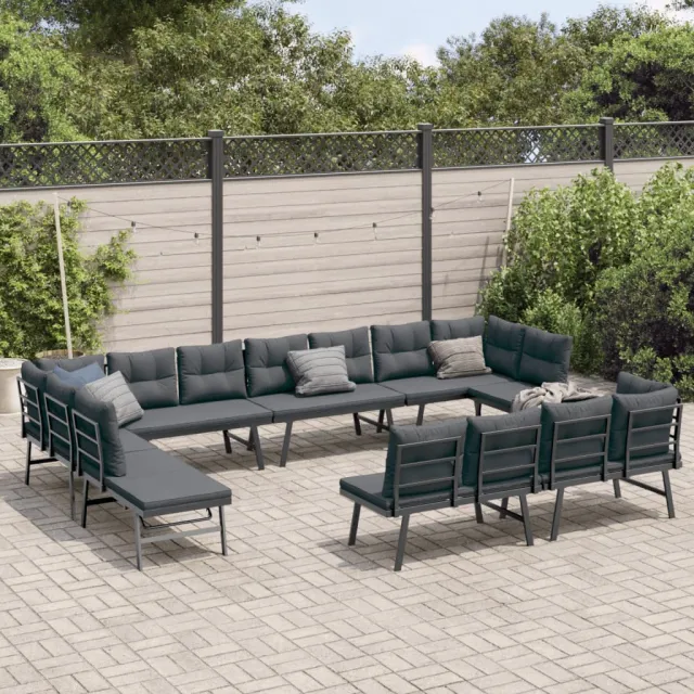 vidaXL 8-delige Tuinbankenset met kussens gepoedercoat staal zwart, foto 2
