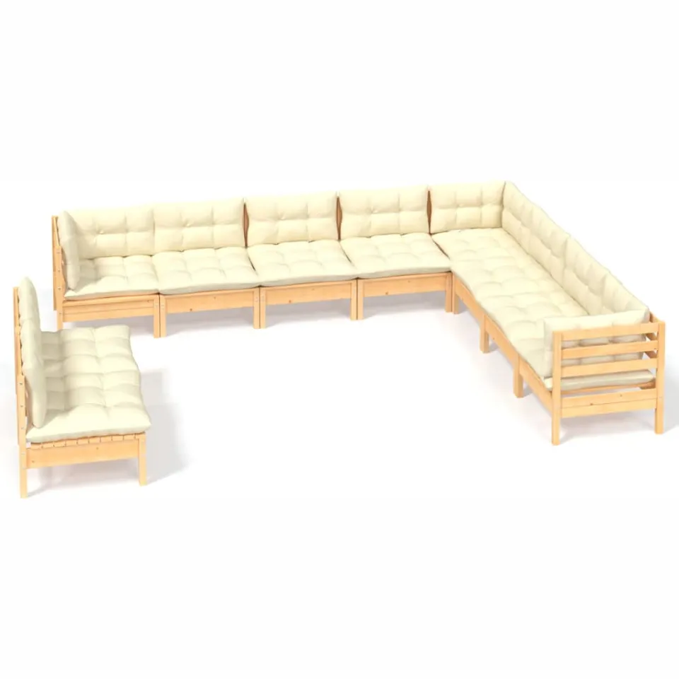 vidaXL 10-delige Loungeset met crèmekleurige kussens grenenhout, foto 3