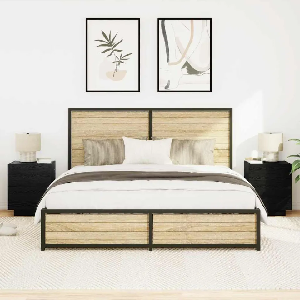 vidaXL Nachtkastje 2 st Zwart Eiken 45 x 40 x 55 cm Bewerkt hout, foto 4