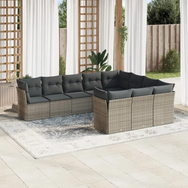 vidaXL 10-delige Loungeset met kussens poly rattan grijs, foto 2