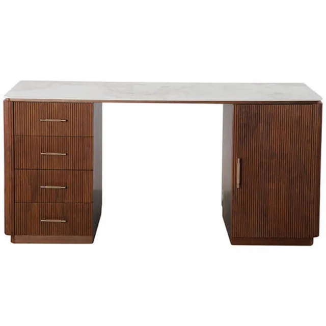 Pole to Pole Urban Chique Bureau, keramisch marmer, walnootfineer Wit/Bruin