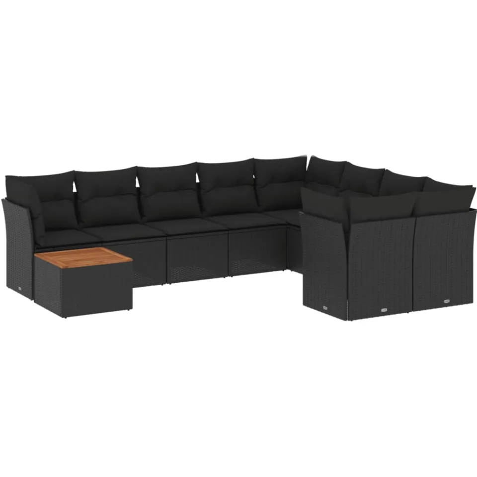 vidaXL 10-delige Loungeset met kussens poly rattan zwart, foto 3