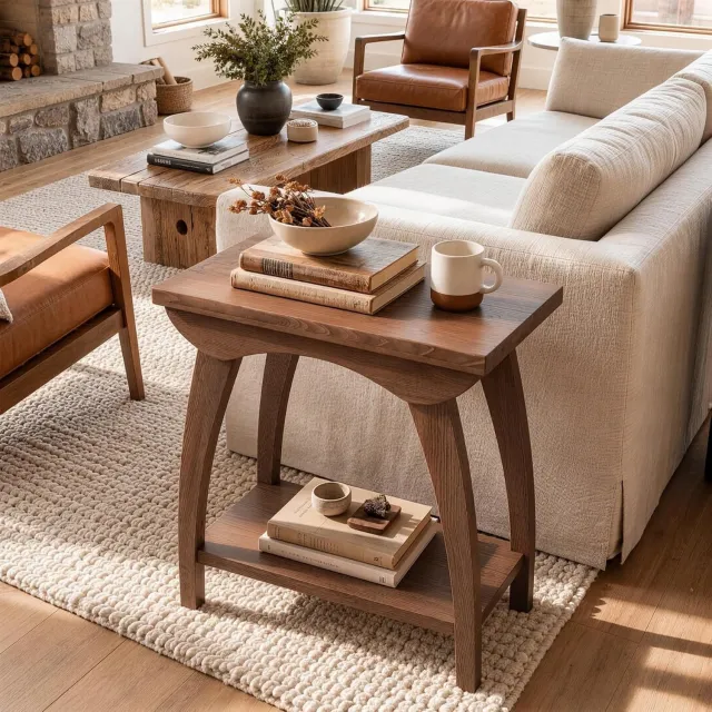 Tribesigns massief hout Bijzettafel - Sidetable met twee niveaus voor Woonkamer- bijzettafel met opbergplank voor Woonkamer, Thuiskantoor - 60×30×62 cm - bruin
