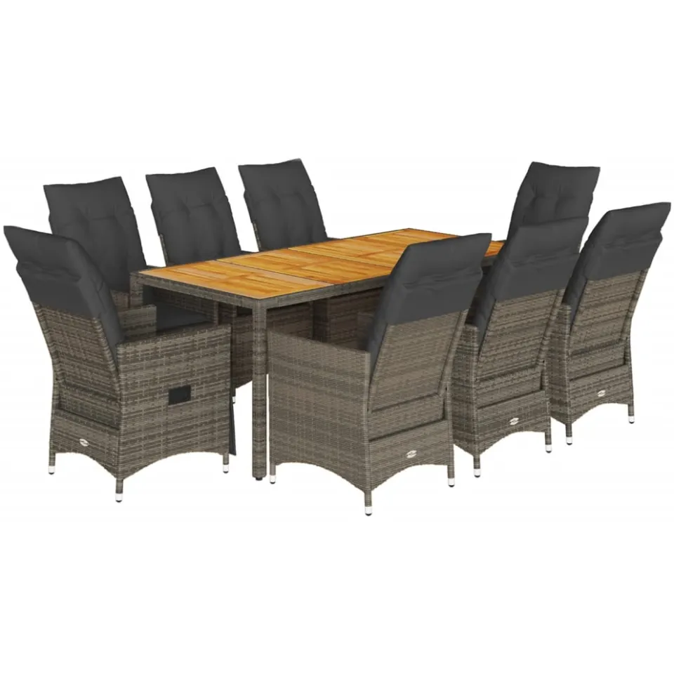 vidaXL 9-delige Tuinset met kussens poly rattan grijs, foto 3