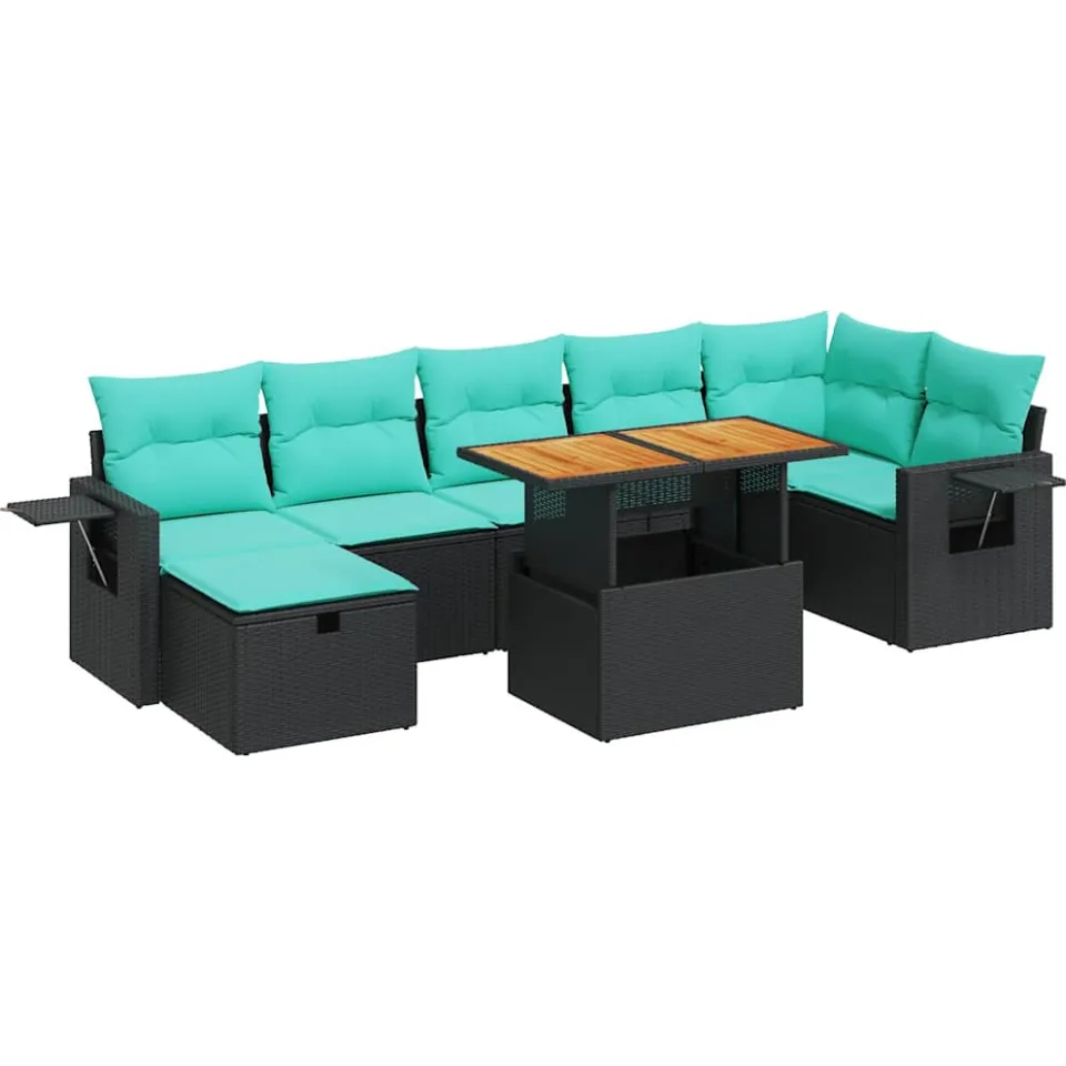 vidaXL 8-delige Loungeset met kussens poly rattan acacia grijs, foto 3