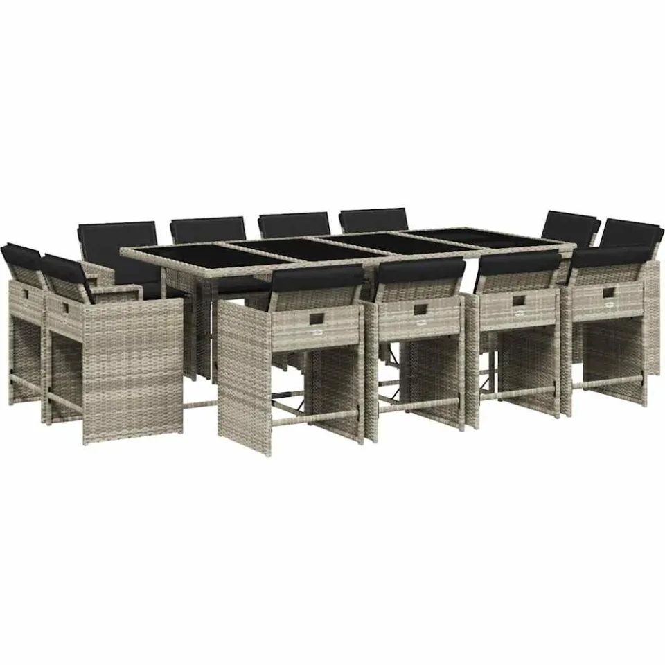 vidaXL 13-delige Tuinset met kussens poly rattan lichtgrijs grijs, foto 4