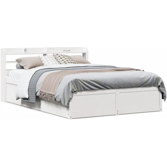 vidaXL Bedframe met hoofdbord massief grenenhout wit 135x190 cm