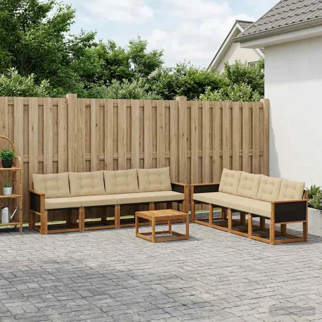 vidaXL Buiten bankenset 9 st 8-zits Natuurlijk en Beige