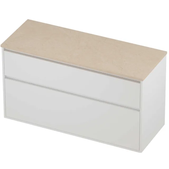 Proline Deck Badmeubelset Hardsteen Greeploos 2 Laden 120x46x67 cm Sand Stone Mat White Mat Wit