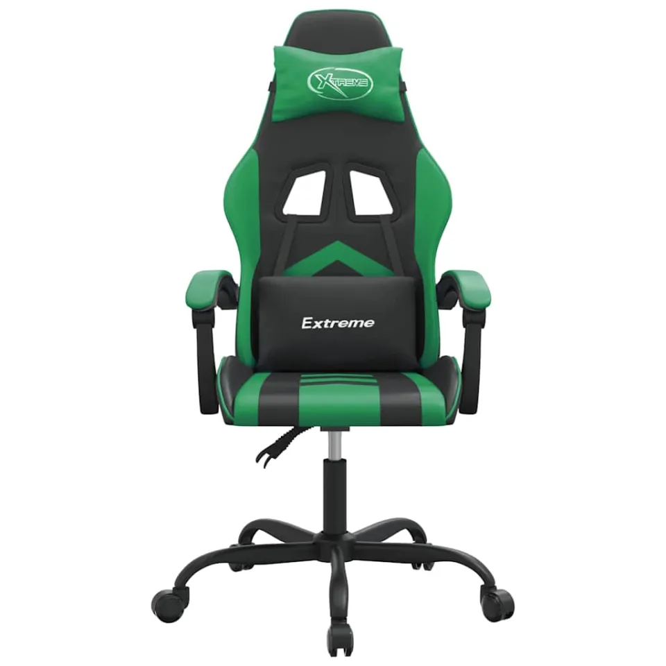 vidaXL Gamestoel draaibaar kunstleer zwart en groen