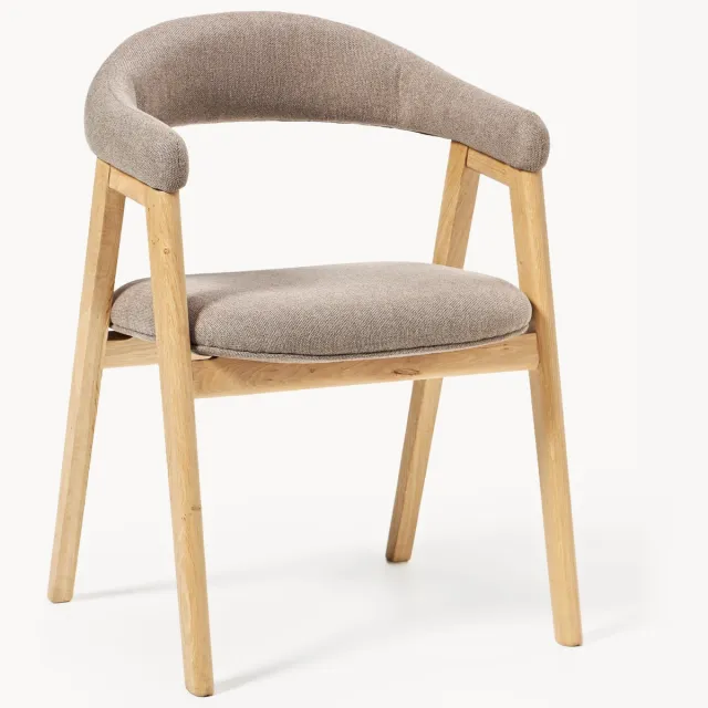 Westwing Collection Gestoffeerde eetstoel Nik met armleuningen Taupe