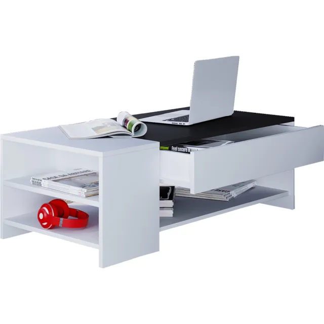 Vcm Houten bijzettafel Salontafel Sofa-tafel Woonkamertafel Lade Tindus Wit / zwart