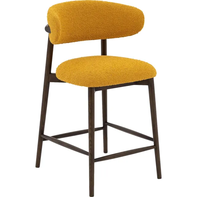 Goossens Counterstoel Diede met massief houten frame - geel - stof - zithoogte 67 cm - zonder armleuning