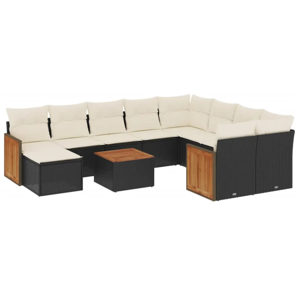 vidaXL 11-delige Loungeset met kussens poly rattan zwart, foto 3