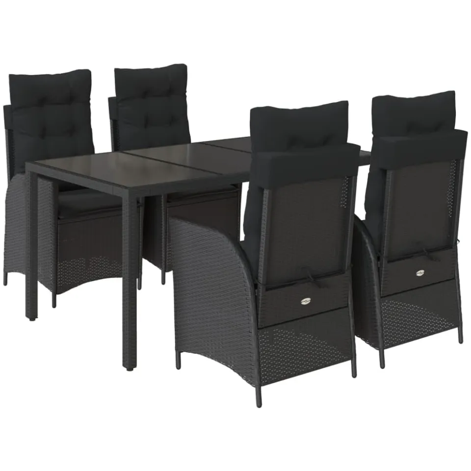 vidaXL 5-delige Tuinset met kussens poly rattan zwart, foto 3