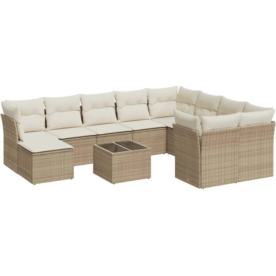 vidaXL 11-delige Tuinset met kussens poly rattan beige, foto 3