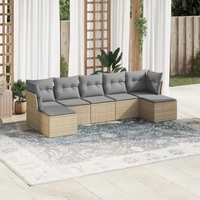 vidaXL 7-delige Loungeset met kussens poly rattan lichtgrijs grijs, foto 2