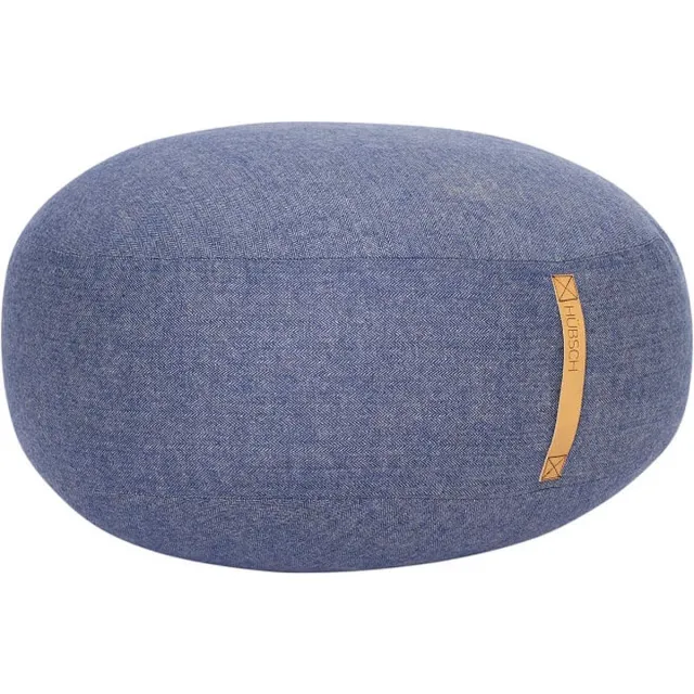 Hubsch Interior HÜBSCH INTERIOR - Grote poef van wol jeansblauw, visgraat motief - Ø70cm