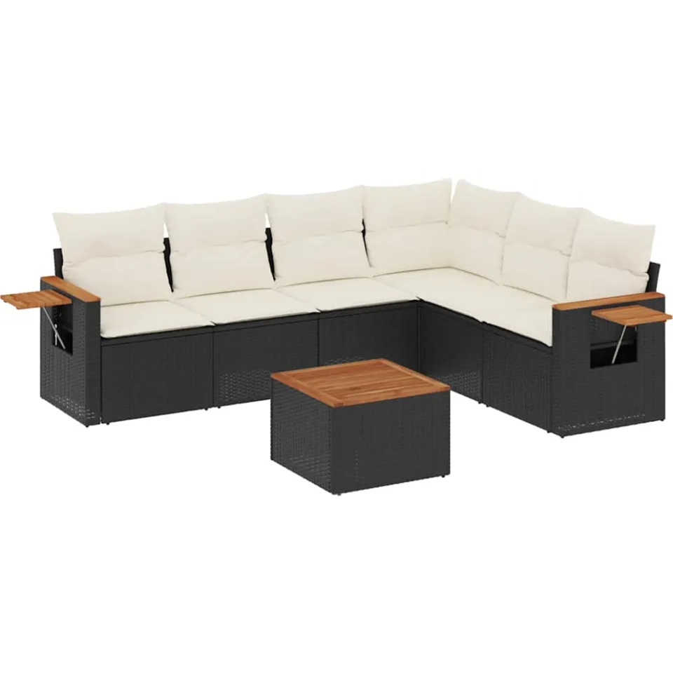 vidaXL 7-delige Loungeset met kussens poly rattan zwart, foto 3