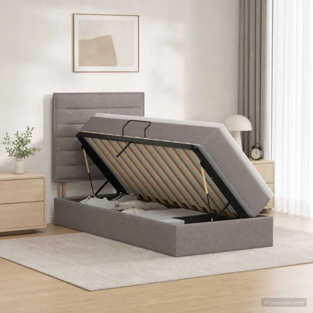 vidaXL Opslag bed met matras met hoofdeinde Taupe 90 x 200 cm Stof