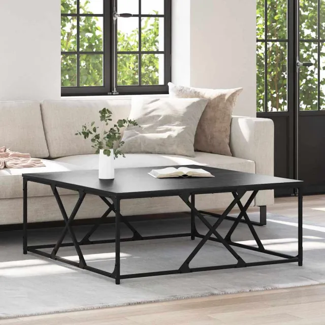 vidaXL Salontafel Zwart Eiken 100 x 100 x 40 cm Bewerkt hout, foto 2