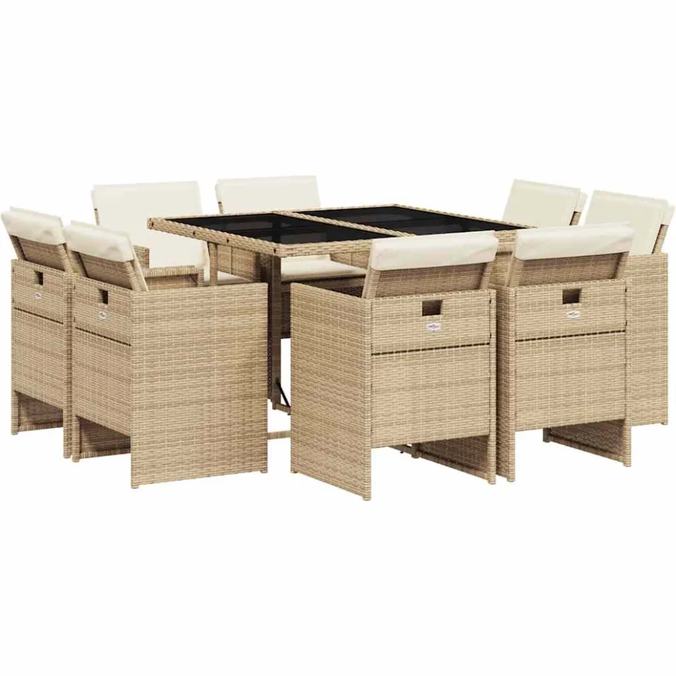 vidaXL 9-delige Tuinset met kussens poly rattan beige