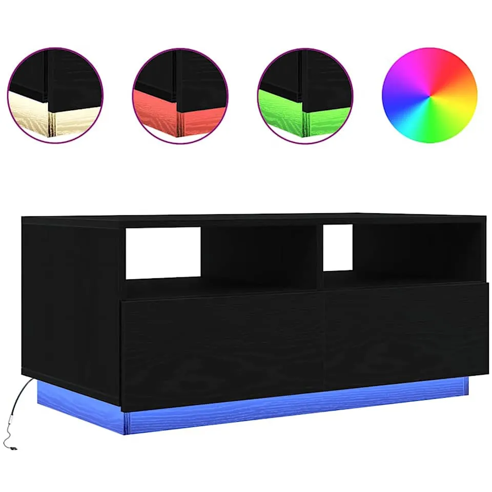 vidaXL Salontafel met LED-verlichting 90x49x40 cm zwart eiken, foto 4