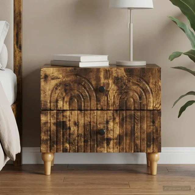 vidaXL Nachtkastje Gerookt eiken 62 x 34,5 x 48 cm Bewerkt hout, foto 2