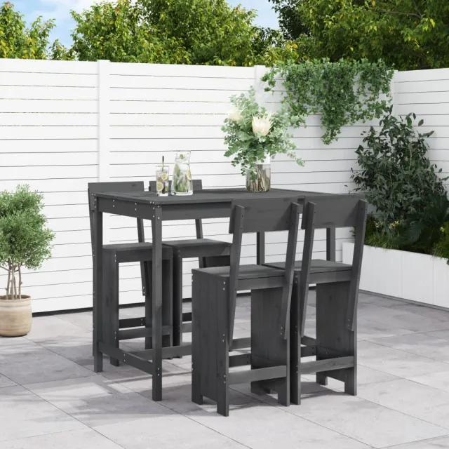 vidaXL 5-delige Tuinbarset massief grenenhout grijs, foto 2