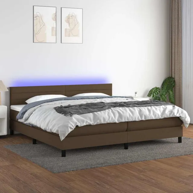 vidaXL Boxspring met matras en LED stof donkerbruin 200x200 cm bruin