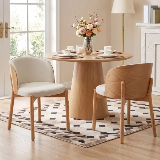 Maisentiel Eetkamerstoel set van 2 - 49 x 57 x 74 cm - stoffen zitting - hout - naturel