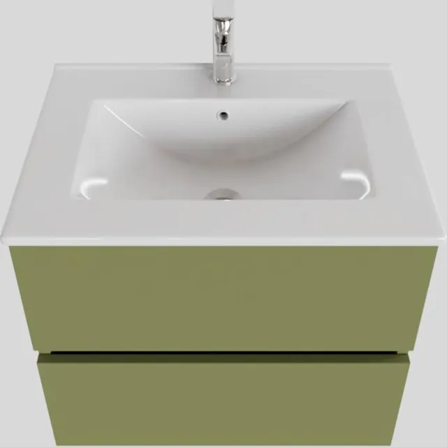 Boss & Wessing Badkamermeubel BWS Helsinki 60x46 cm Keramiek Mat Groen 2 Laden (1 kraangat)