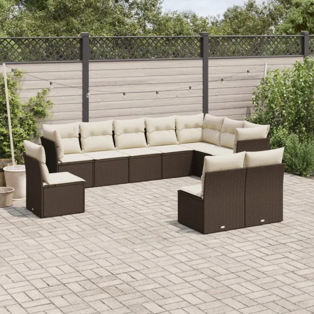 vidaXL 10-delige Loungeset met kussens poly rattan bruin, foto 2