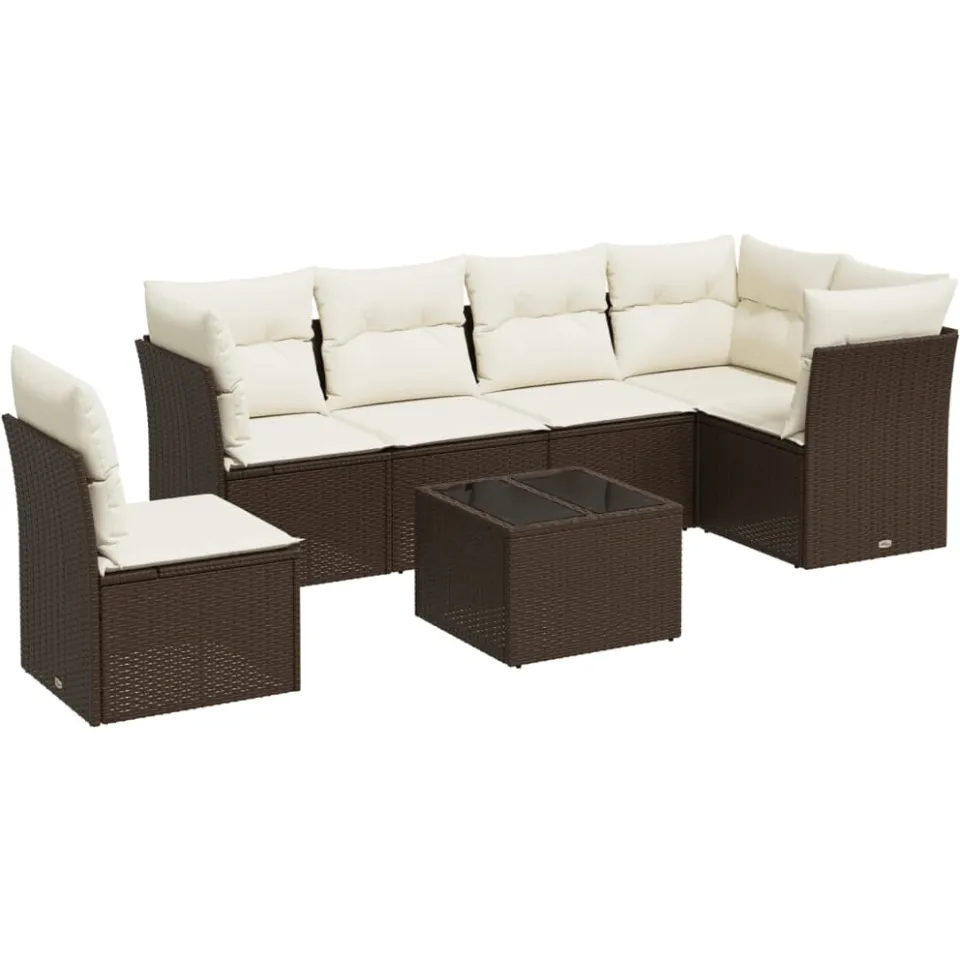 vidaXL 6-delige Loungeset met kussens poly rattan bruin
