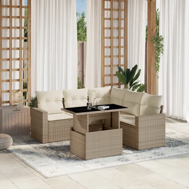 vidaXL 6-delige Loungeset met kussens poly rattan beige, foto 2