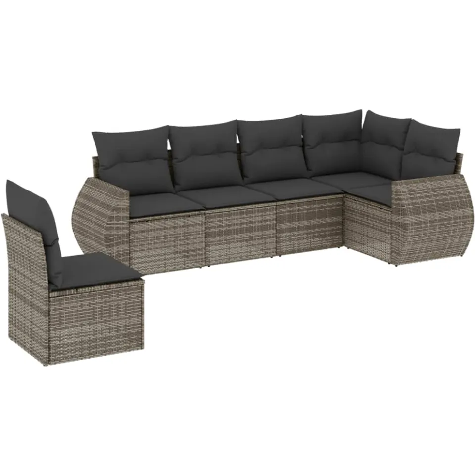 vidaXL 6-delige Loungeset met kussens poly rattan grijs, foto 3