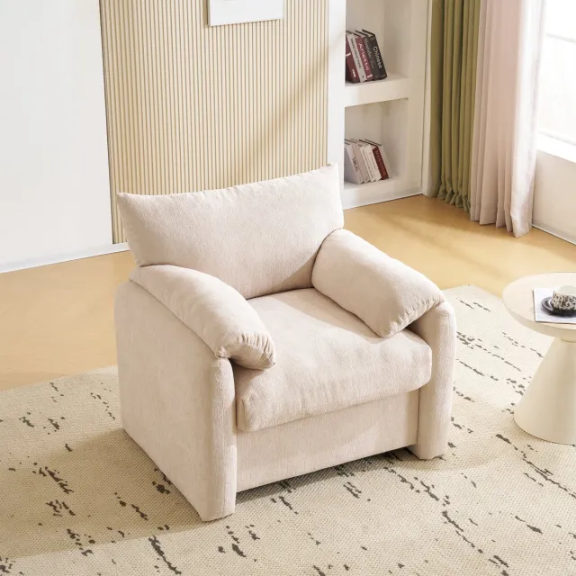 MODENUIT Fauteuil 96 x 82 x 84 cm - Brede Zitting Met Armkussens - Voor Woonkamer En Slaapkamer - Chenille Beige