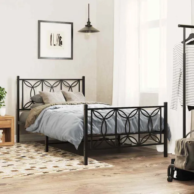 vidaXL Bedframe met hoofd- en voeteneinde metaal zwart 100x200 cm