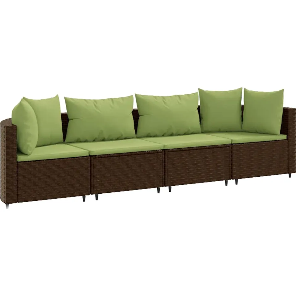 vidaXL 4-delige Loungeset met kussens poly rattan bruin, foto 3