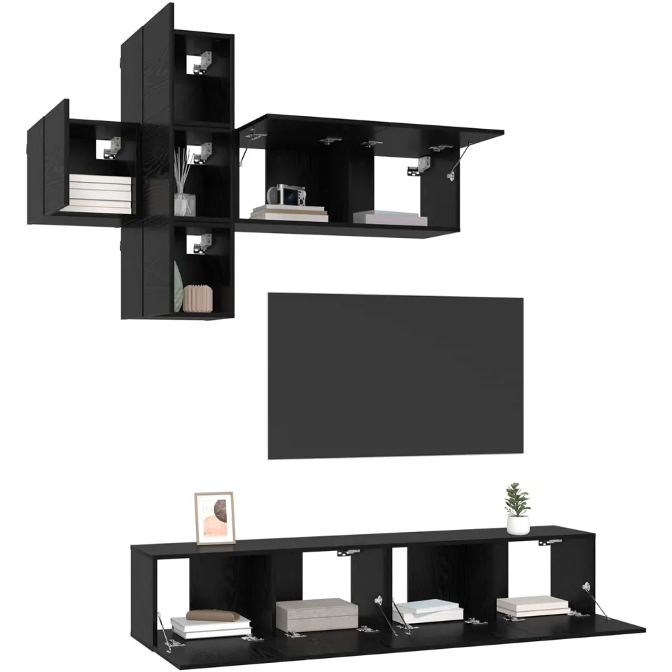 vidaXL Tv-meubelset 8 st Bewerkt hout Zwart